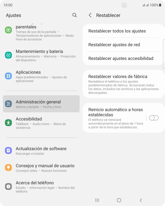 Pulsa Restablecer valores de fábrica.