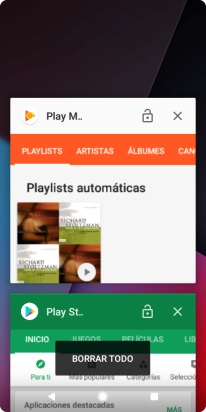 Para cerrar una sola aplicación en ejecución, desliza el dedo hacia la derecha sobre la aplicación deseada.