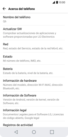 Pulsa Actualizar SW. Si hay una versión de software nueva disponible, aparecerá ahora en la pantalla. Sigue las indicaciones de la pantalla para actualizar el software del teléfono.