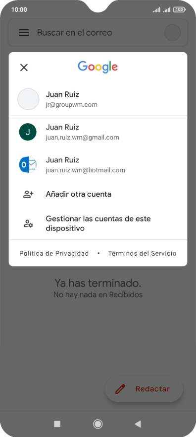 Pulsa la cuenta de correo electrónico deseada.