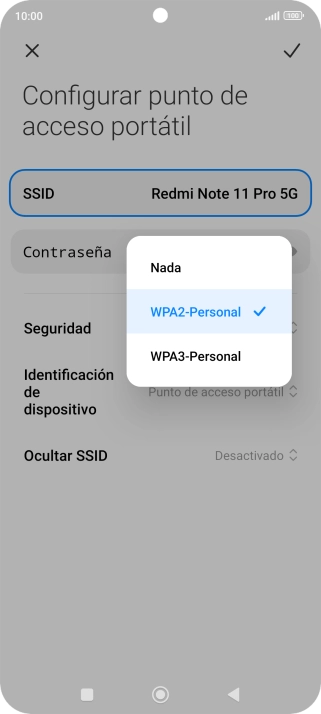 Pulsa WPA3-Personal para proteger la conexión wifi con una contraseña.