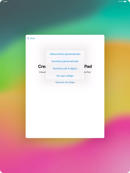 Sigue las indicaciones de la pantalla para activar el uso del código de seguridad o pulsa No usar código.