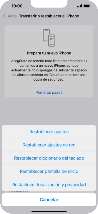Pulsa Restablecer ajustes de red.