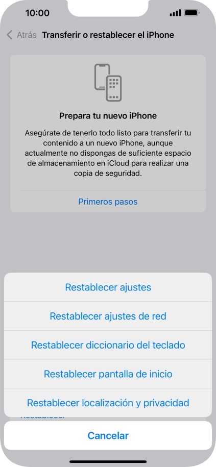 Pulsa Restablecer ajustes de red.