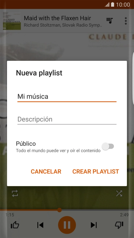 Introduce el nombre deseado de la lista de reproducción y pulsa CREAR PLAYLIST.