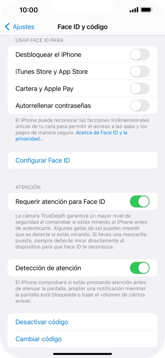 Pulsa Desactivar código e introduce el código de seguridad.