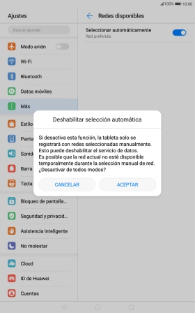 Pulsa ACEPTAR y espera mientras la tablet está buscando redes.