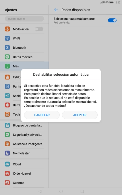 Pulsa ACEPTAR y espera mientras la tablet está buscando redes.