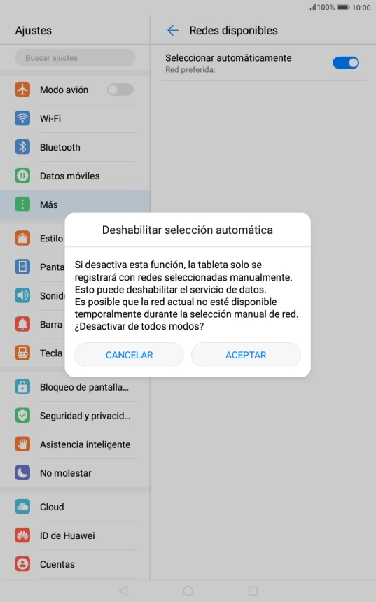 Pulsa ACEPTAR y espera mientras la tablet está buscando redes.
