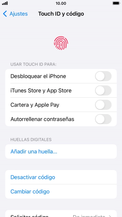 Pulsa Desactivar código e introduce el código de seguridad.