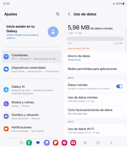 El consumo total de datos se visualiza ahora en la pantalla.