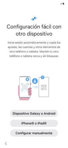Pulsa la opción deseada para transferir contenido desde otro dispositivo y pulsa Configurar manualmente.