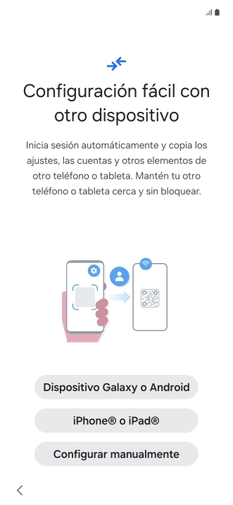 Pulsa la opción deseada para transferir contenido desde otro dispositivo y pulsa Configurar manualmente.