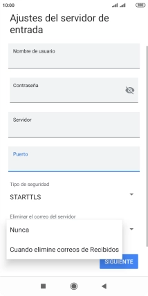 Pulsa Nunca para conservar los correos electrónicos en el servidor cuando los borras del teléfono.