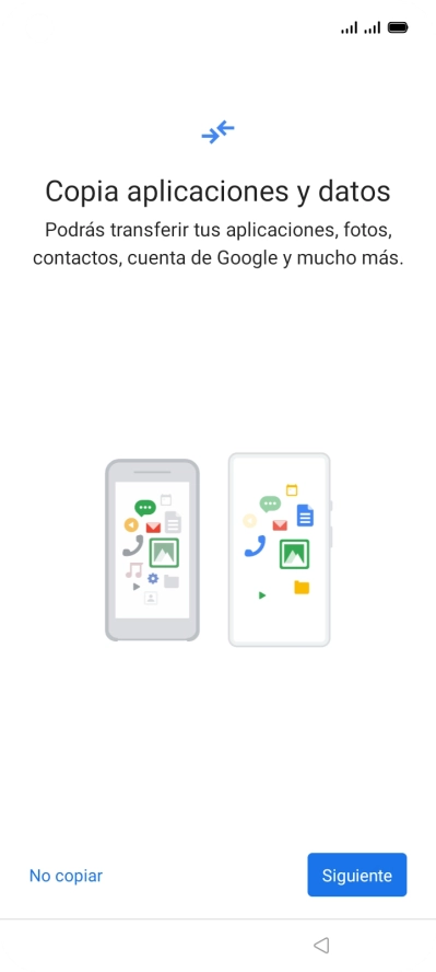 Puedes transferir el contenido de otro teléfono cuando activas tu teléfono por primera vez y cuando lo has restablecido. Cuando aparezca en la pantalla del teléfono esta imagen, ya está listo para la transmisión del contenido del otro teléfono.