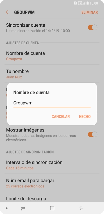 Introduce el nombre deseado de la cuenta de correo electrónico y pulsa HECHO.