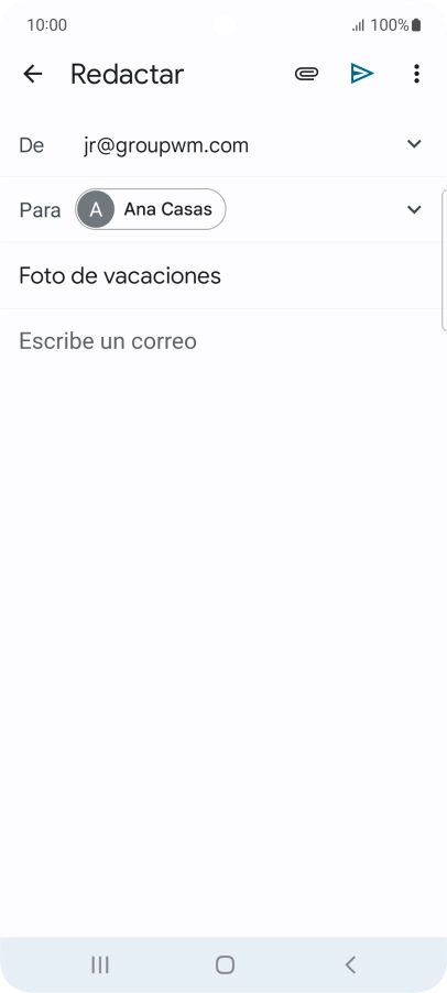 Pulsa en el campo de escritura  y escribe el texto del correo electrónico.