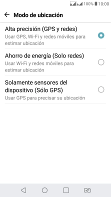 Si seleccionas Alta precisión (GPS y redes), el teléfono podrá encontrar tu posición exacta con ayuda de los satélites GPS, la red móvil y una red wifi cercana. El GPS por satélite requiere vista libre al cielo.