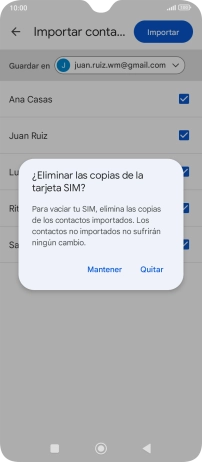 Si deseas conservar los contactos importados en la tarjeta SIM, pulsa Mantener.