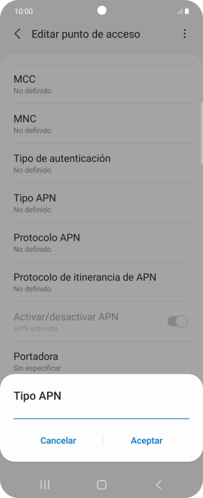 Introduce default y pulsa Aceptar.
