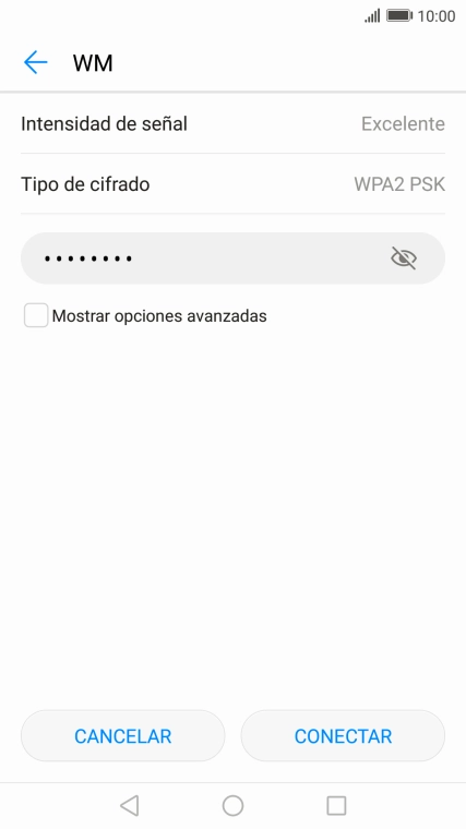 Introduce la contraseña de la red wifi y pulsa CONECTAR.