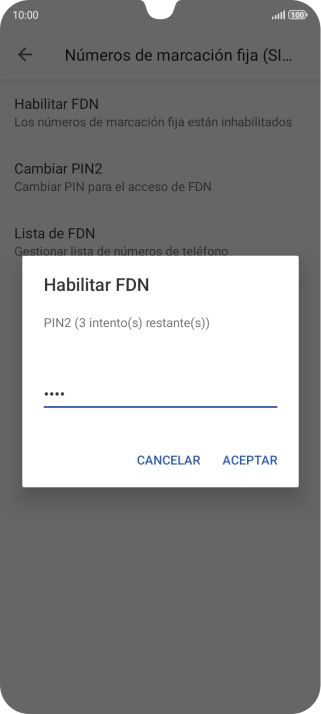 Introduce el código PIN2 y pulsa ACEPTAR.