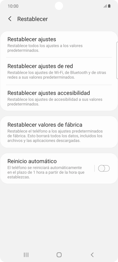 Pulsa Restablecer valores de fábrica.