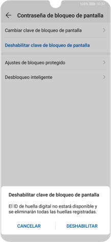 Pulsa DESHABILITAR e introduce el código de seguridad actual.