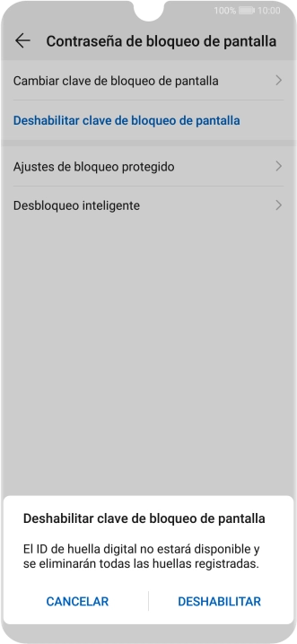 Pulsa DESHABILITAR e introduce el código de seguridad actual.