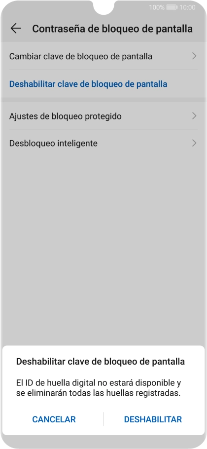 Pulsa DESHABILITAR e introduce el código de seguridad actual.