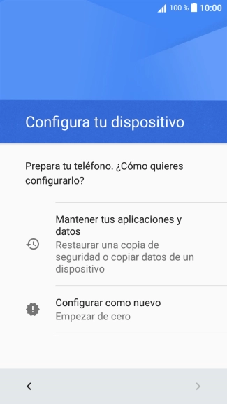 Puedes transferir el contenido de otro teléfono cuando activas tu teléfono por primera vez y cuando lo has restablecido. Cuando aparezca en la pantalla del teléfono esta imagen, ya está listo para la transmisión del contenido del otro teléfono.