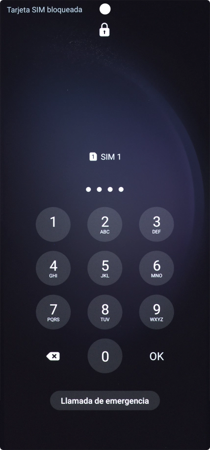 Si es necesario desbloquear la tarjeta SIM, introduce el código PIN y pulsa OK.