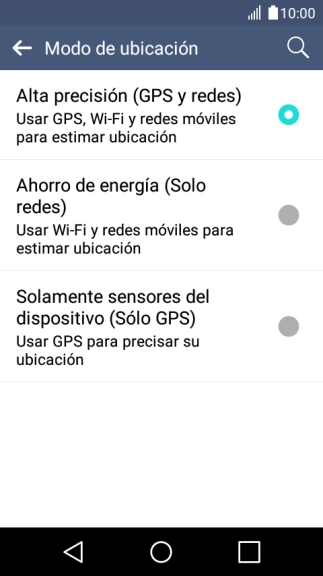 Si seleccionas Alta precisión (GPS y redes), el teléfono podrá encontrar tu posición exacta con ayuda de los satélites GPS, la red móvil y una red wifi cercana. El GPS por satélite requiere vista libre al cielo.