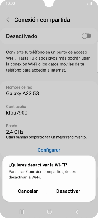 Si la función de wifi está activada, pulsa Desactivar.