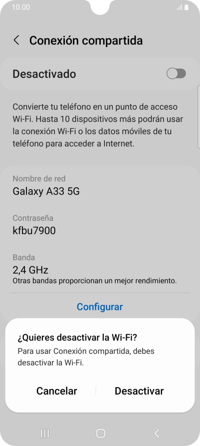 Si la función de wifi está activada, pulsa Desactivar.