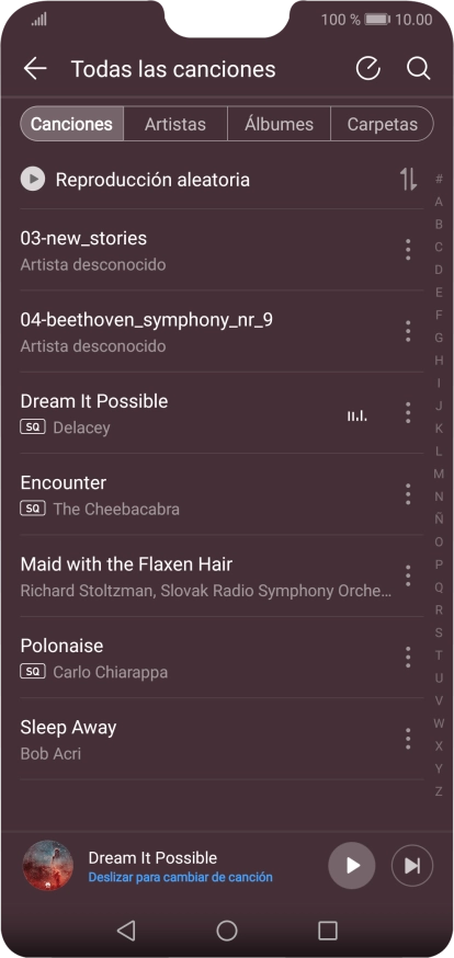 Pulsa una categoría y desplázate al archivo de música deseado.