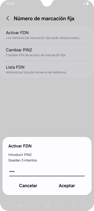 Introduce el código PIN2 y pulsa Aceptar.