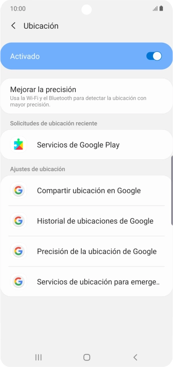 Pulsa Precisión de la ubicación de Google.