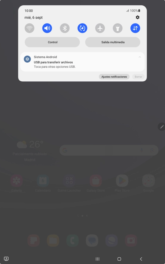 Pulsa Toca para otras opciones USB..