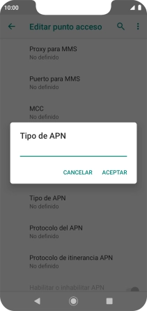 Introduce default y pulsa ACEPTAR.