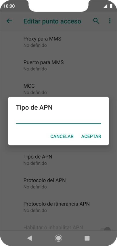 Introduce default y pulsa ACEPTAR.