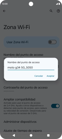 Introduce el nombre deseado de la conexión wifi y pulsa Aceptar.