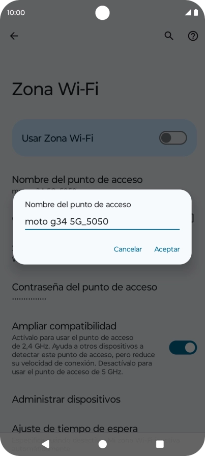 Introduce el nombre deseado de la conexión wifi y pulsa Aceptar.