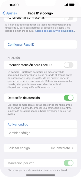 Pulsa Activar código e introduce un código de seguridad de libre elección dos veces seguidas.