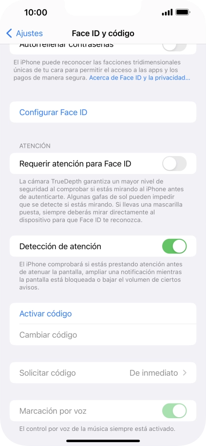 Pulsa Activar código e introduce un código de seguridad de libre elección dos veces seguidas.