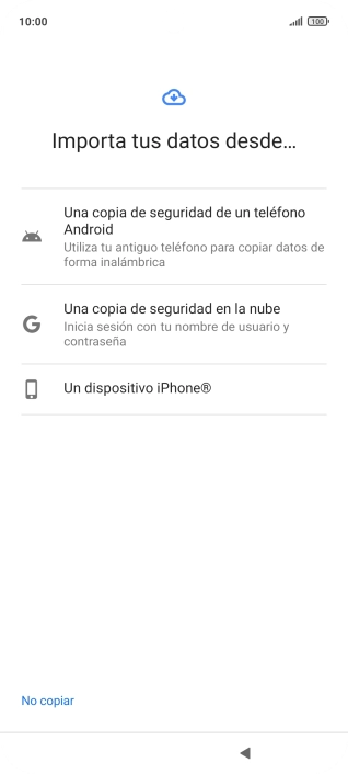 Pulsa la opción deseada y sigue las indicaciones de la pantalla para transferir contenido desde el otro teléfono y finalizar la activación de tu teléfono.