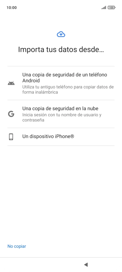 Pulsa la opción deseada y sigue las indicaciones de la pantalla para transferir contenido desde el otro teléfono y finalizar la activación de tu teléfono.