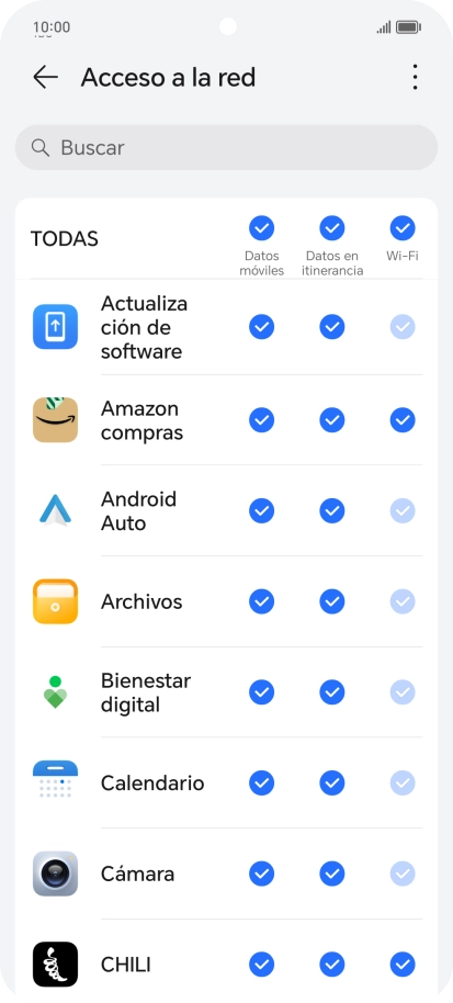 Pulsa en el campo junto al nombre de la aplicación bajo la columna de 