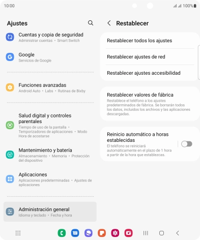 Pulsa Restablecer valores de fábrica.