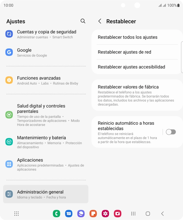 Pulsa Restablecer valores de fábrica.